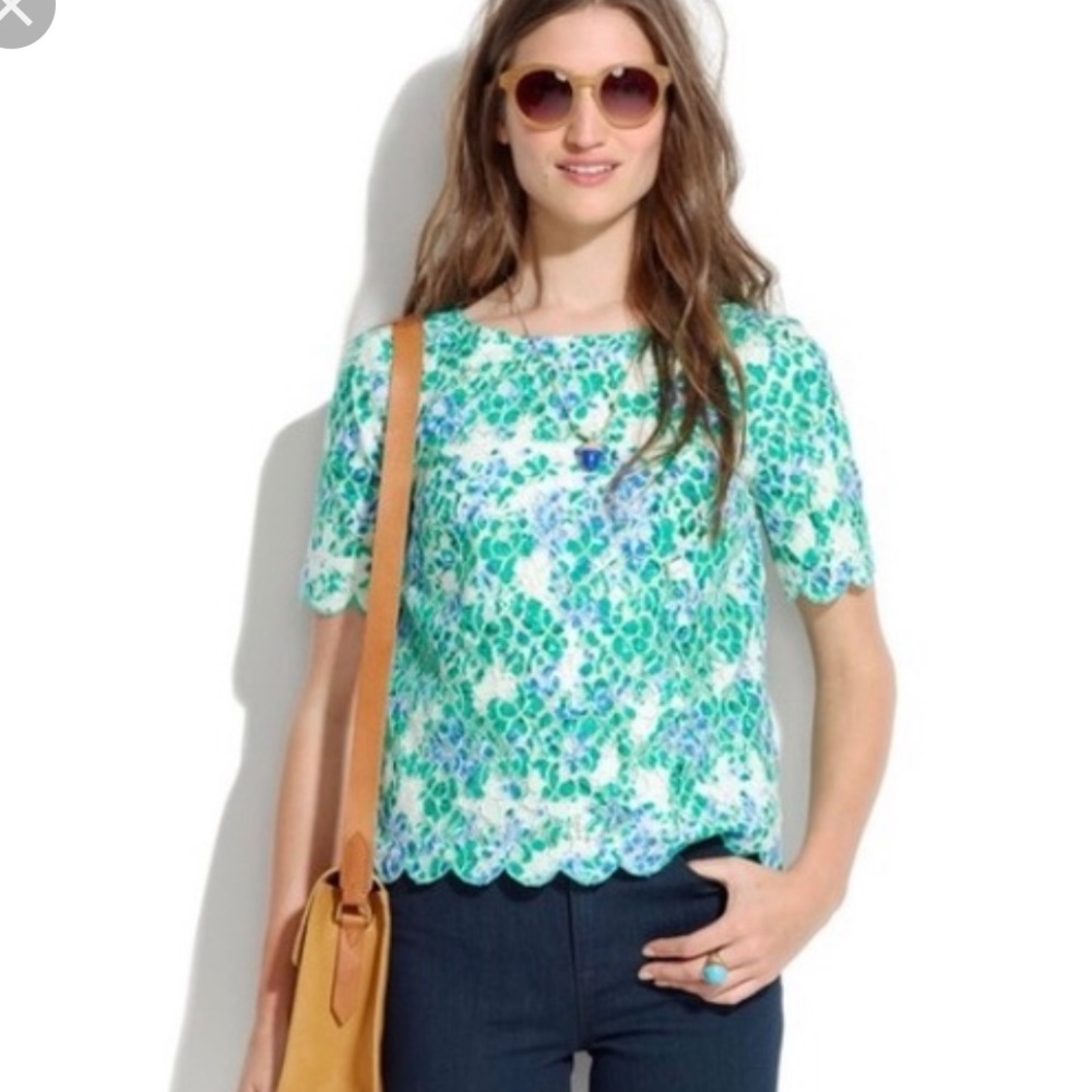 Madewell Painted Lace Bloom Scallop Top